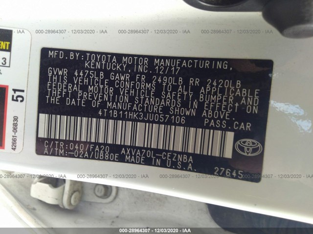 Photo 8 VIN: 4T1B11HK3JU057106 - TOYOTA CAMRY 