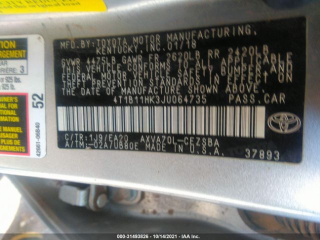 Photo 8 VIN: 4T1B11HK3JU064735 - TOYOTA CAMRY 