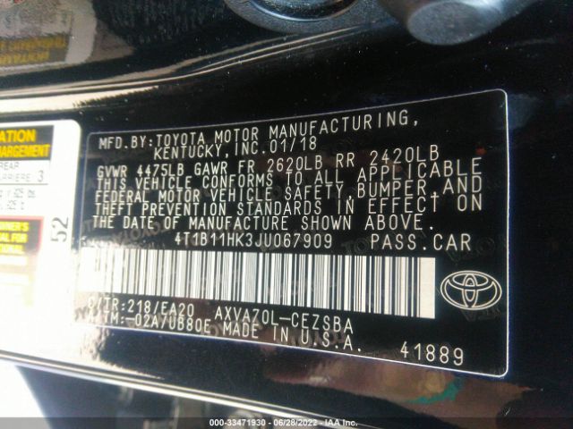 Photo 8 VIN: 4T1B11HK3JU067909 - TOYOTA CAMRY 