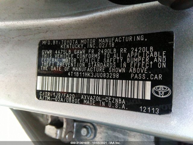 Photo 8 VIN: 4T1B11HK3JU083298 - TOYOTA CAMRY 