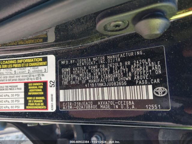 Photo 8 VIN: 4T1B11HK3JU083656 - TOYOTA CAMRY 