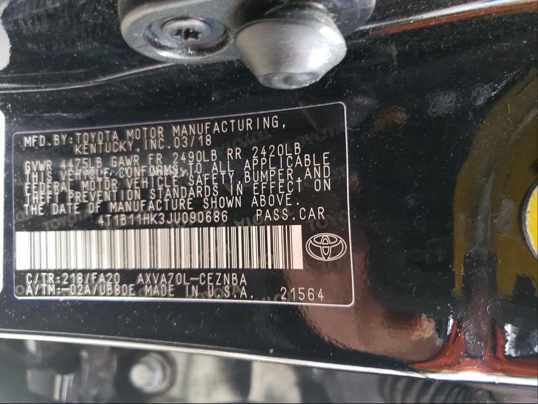 Photo 9 VIN: 4T1B11HK3JU090686 - TOYOTA CAMRY L 