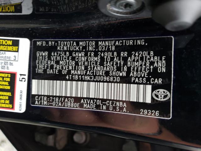 Photo 9 VIN: 4T1B11HK3JU096830 - TOYOTA CAMRY 