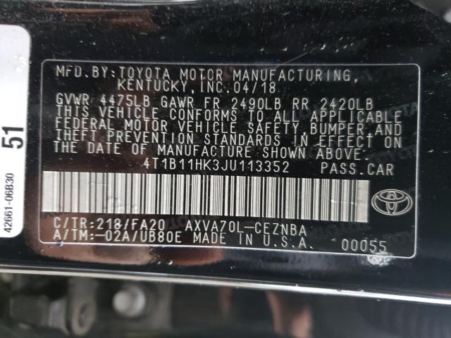 Photo 9 VIN: 4T1B11HK3JU113352 - TOYOTA CAMRY L 