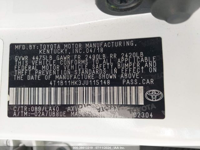 Photo 8 VIN: 4T1B11HK3JU115148 - TOYOTA CAMRY 