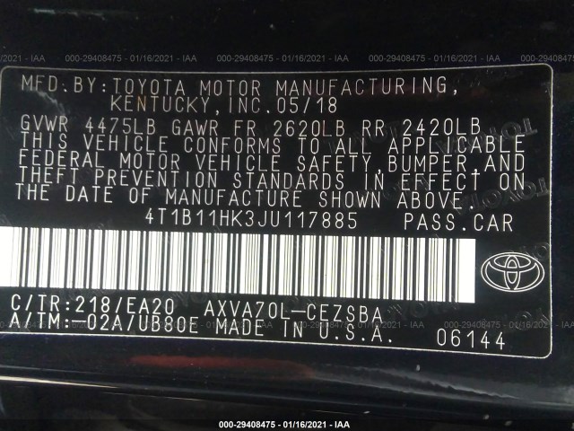 Photo 8 VIN: 4T1B11HK3JU117885 - TOYOTA CAMRY 