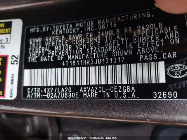 Photo 8 VIN: 4T1B11HK3JU131317 - TOYOTA CAMRY 