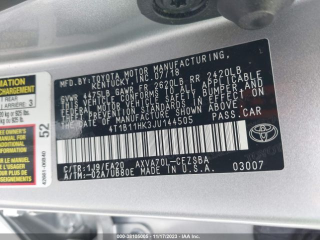 Photo 8 VIN: 4T1B11HK3JU144505 - TOYOTA CAMRY 