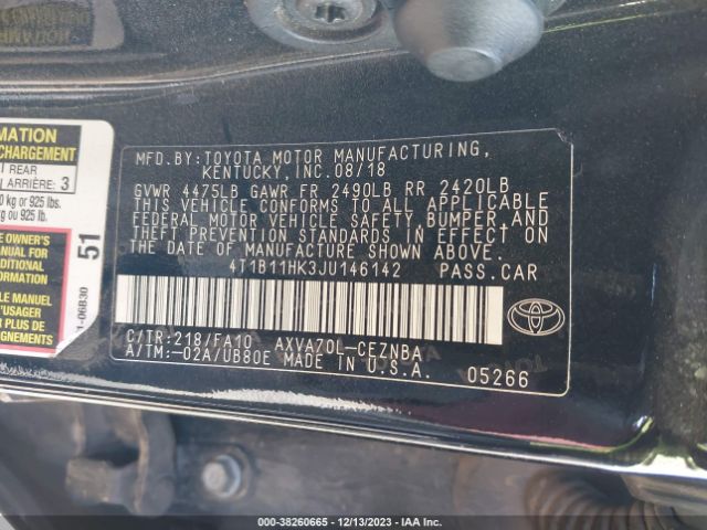 Photo 8 VIN: 4T1B11HK3JU146142 - TOYOTA CAMRY 