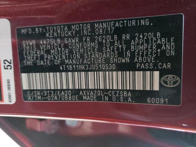 Photo 9 VIN: 4T1B11HK3JU510530 - TOYOTA CAMRY L 