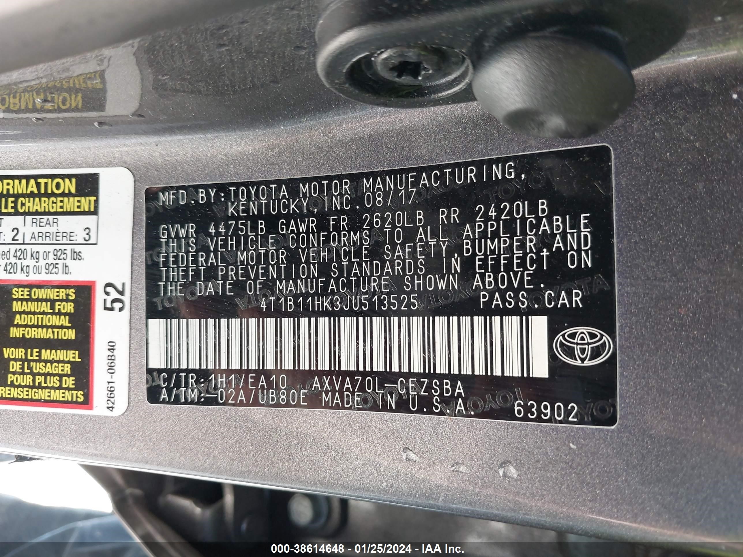 Photo 7 VIN: 4T1B11HK3JU513525 - TOYOTA CAMRY 