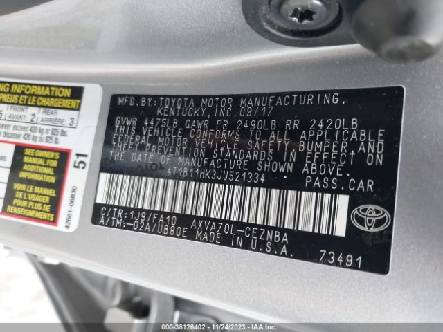 Photo 8 VIN: 4T1B11HK3JU521334 - TOYOTA CAMRY 