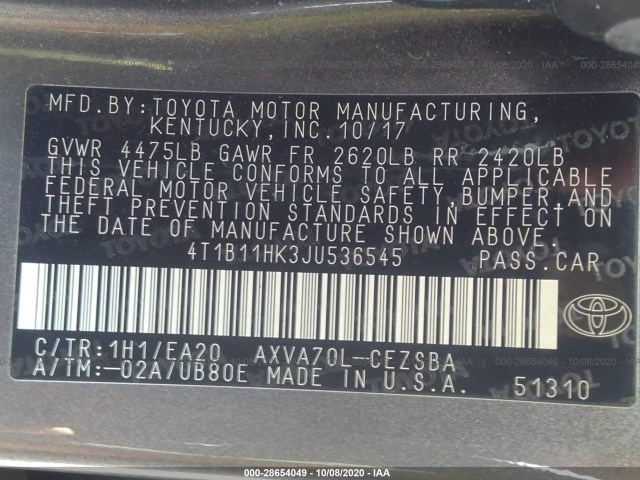 Photo 8 VIN: 4T1B11HK3JU536545 - TOYOTA CAMRY 