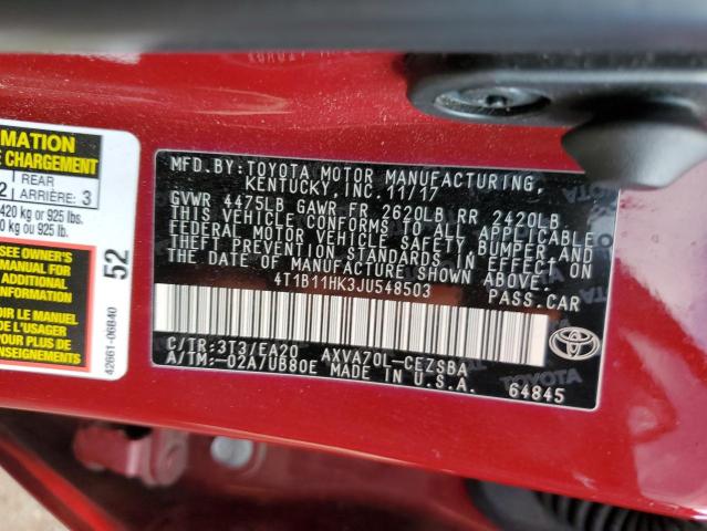 Photo 11 VIN: 4T1B11HK3JU548503 - TOYOTA CAMRY L 