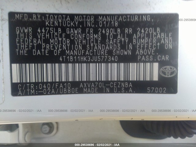 Photo 8 VIN: 4T1B11HK3JU577340 - TOYOTA CAMRY 