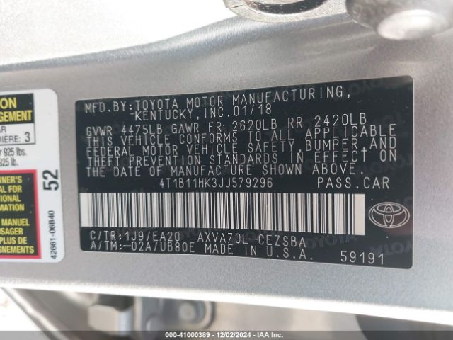 Photo 8 VIN: 4T1B11HK3JU579296 - TOYOTA CAMRY 