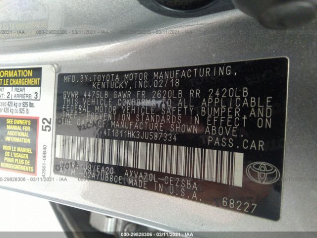 Photo 8 VIN: 4T1B11HK3JU587334 - TOYOTA CAMRY 