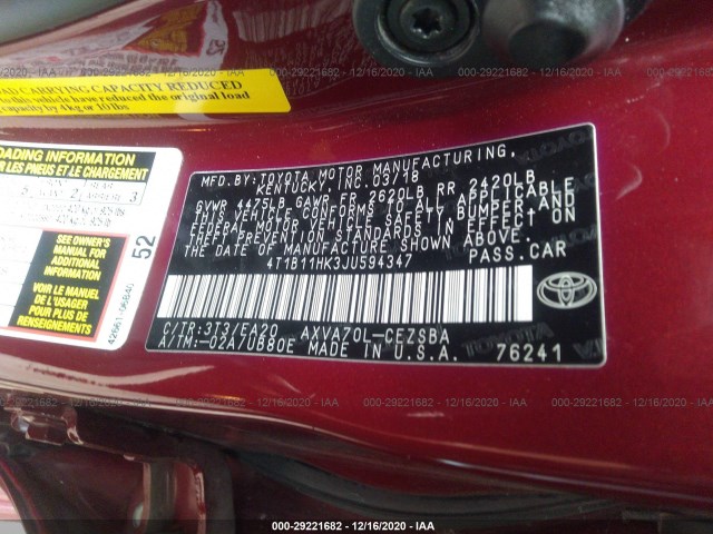 Photo 8 VIN: 4T1B11HK3JU594347 - TOYOTA CAMRY 