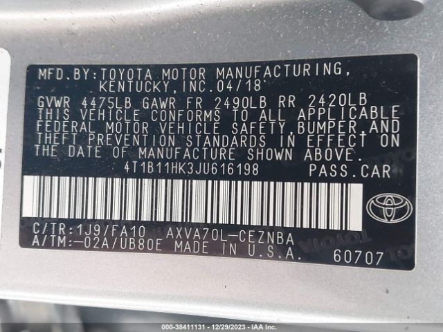 Photo 8 VIN: 4T1B11HK3JU616198 - TOYOTA CAMRY 