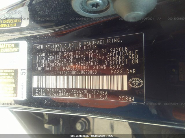 Photo 8 VIN: 4T1B11HK3JU629808 - TOYOTA CAMRY 