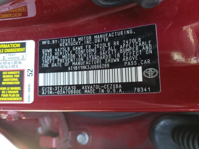 Photo 12 VIN: 4T1B11HK3JU666289 - TOYOTA CAMRY L 