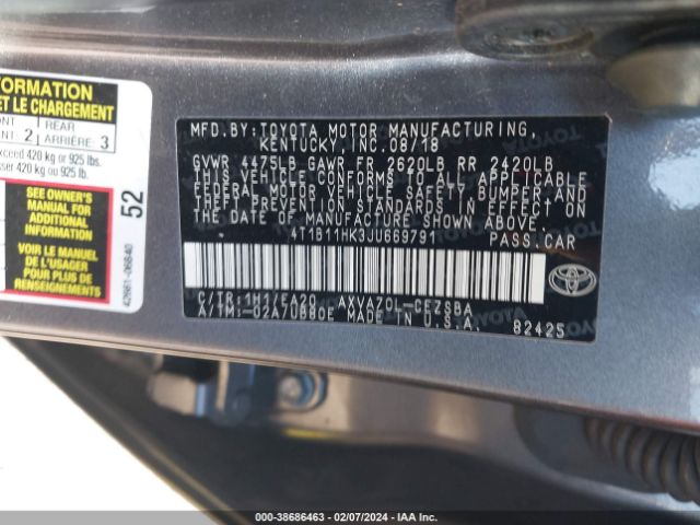 Photo 8 VIN: 4T1B11HK3JU669791 - TOYOTA CAMRY 