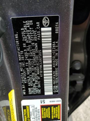 Photo 12 VIN: 4T1B11HK3JU675025 - TOYOTA CAMRY L 