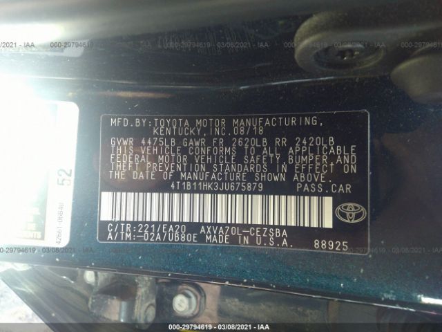 Photo 8 VIN: 4T1B11HK3JU675879 - TOYOTA CAMRY 