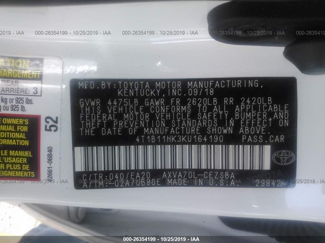 Photo 8 VIN: 4T1B11HK3KU164190 - TOYOTA CAMRY 