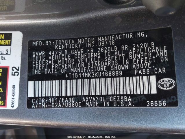 Photo 8 VIN: 4T1B11HK3KU168899 - TOYOTA CAMRY 