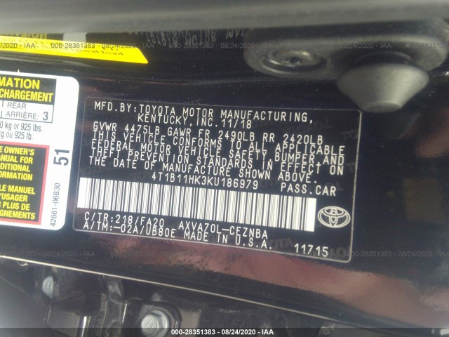 Photo 8 VIN: 4T1B11HK3KU186979 - TOYOTA CAMRY 