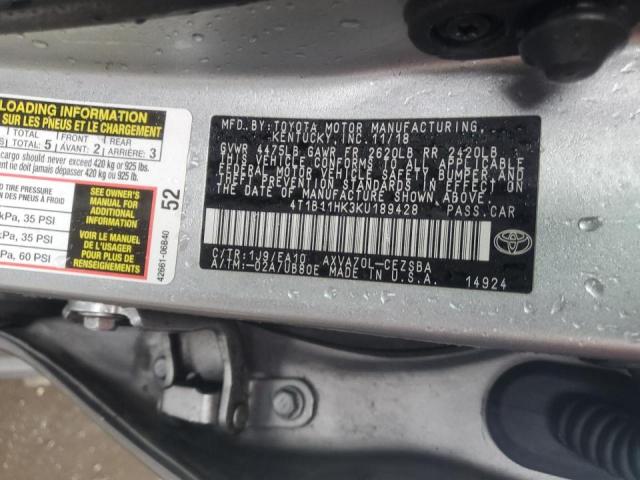 Photo 11 VIN: 4T1B11HK3KU189428 - TOYOTA CAMRY L 