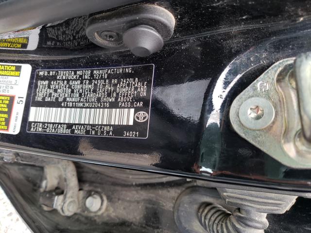 Photo 9 VIN: 4T1B11HK3KU204316 - TOYOTA CAMRY L 