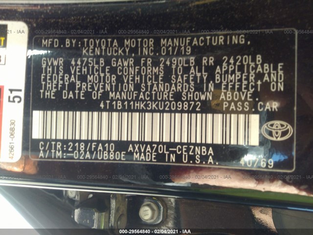 Photo 8 VIN: 4T1B11HK3KU209872 - TOYOTA CAMRY 