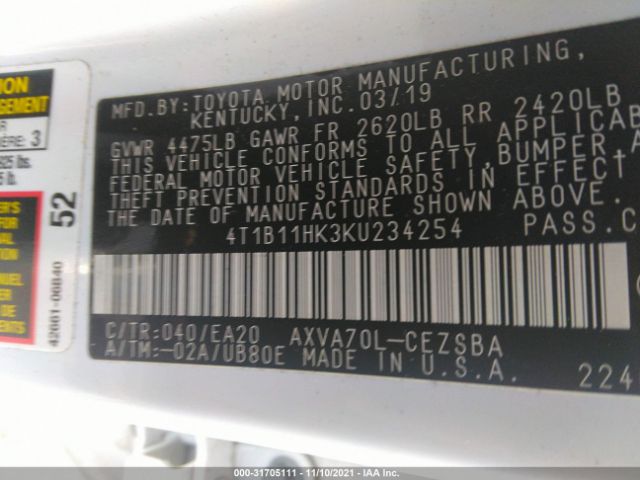 Photo 8 VIN: 4T1B11HK3KU234254 - TOYOTA CAMRY 