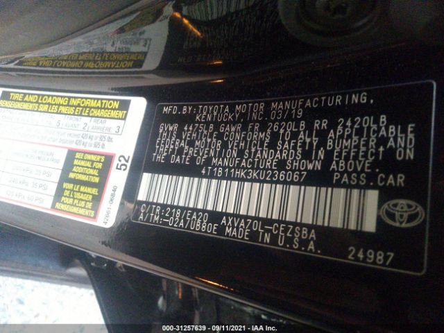 Photo 8 VIN: 4T1B11HK3KU236067 - TOYOTA CAMRY 