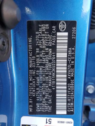 Photo 11 VIN: 4T1B11HK3KU237641 - TOYOTA CAMRY L 