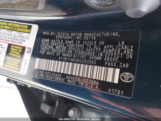 Photo 8 VIN: 4T1B11HK3KU283583 - TOYOTA CAMRY 