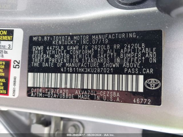 Photo 8 VIN: 4T1B11HK3KU287021 - TOYOTA CAMRY 