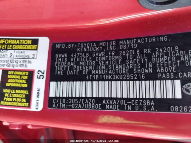 Photo 8 VIN: 4T1B11HK3KU295216 - TOYOTA CAMRY 