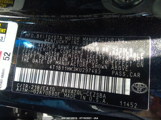 Photo 8 VIN: 4T1B11HK3KU297483 - TOYOTA CAMRY 