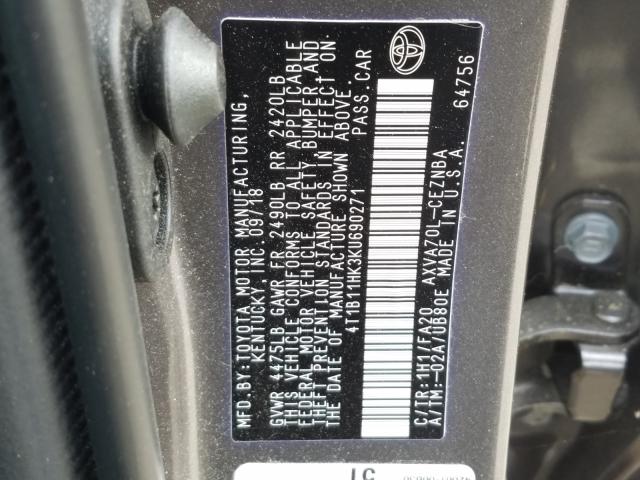 Photo 9 VIN: 4T1B11HK3KU690271 - TOYOTA CAMRY L 