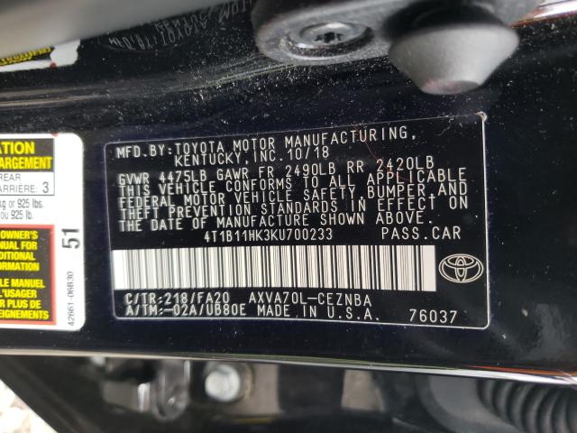 Photo 9 VIN: 4T1B11HK3KU700233 - TOYOTA CAMRY L 