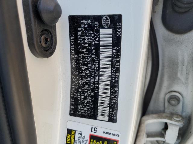 Photo 11 VIN: 4T1B11HK3KU709451 - TOYOTA CAMRY L 