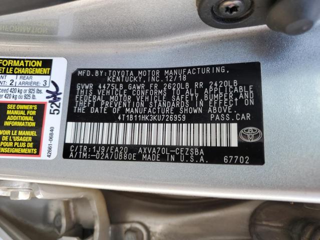 Photo 12 VIN: 4T1B11HK3KU726959 - TOYOTA CAMRY L 