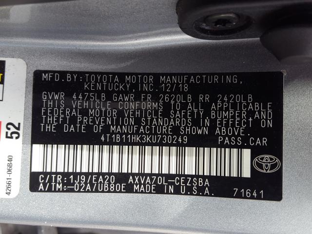 Photo 9 VIN: 4T1B11HK3KU730249 - TOYOTA CAMRY L 