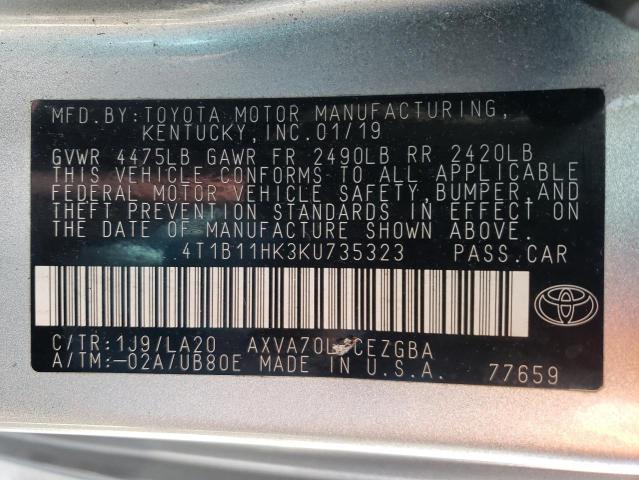 Photo 11 VIN: 4T1B11HK3KU735323 - TOYOTA CAMRY L 