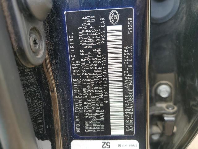 Photo 11 VIN: 4T1B11HK3KU747021 - TOYOTA CAMRY 