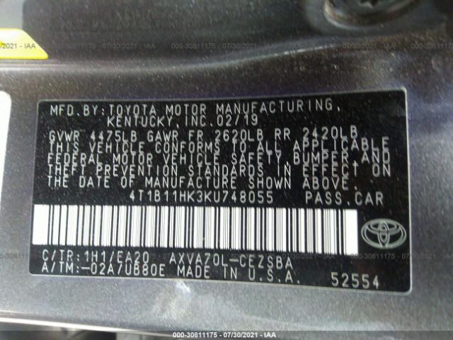 Photo 8 VIN: 4T1B11HK3KU748055 - TOYOTA CAMRY 