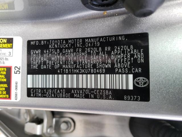 Photo 9 VIN: 4T1B11HK3KU780469 - TOYOTA CAMRY L 